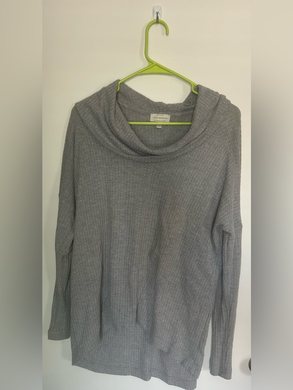 Lucky Brand S/P Women’s Gray Cozy Cowl Neck Sweater Waffle Knit lightweight